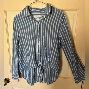 Blue Striped Blouse with tie at waist